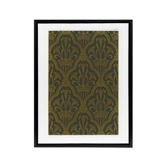 Artery8 Lily & Crown Art Deco Pattern Audsley Framed Canvas Wall Art Print in Gold | Size: W24 x H32
