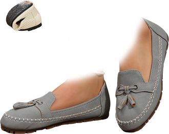 Generic Womens Fashion Soft-Soled Loafers with Bowknot Comfortable Lightweight Anti-Slip Leather Flat Loafers for Business, Casual, Work (Gray,6.5)