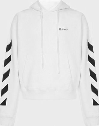 Off-white Mens Diagonal Helvetica Oversized Hoodie White/Black Cotton - Size X-Small