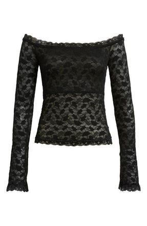 Princess Polly Mochapella Lace Off the Shoulder Top in Black at Nordstrom, Size 10
