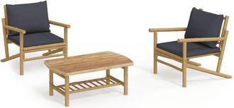 vidaXL Set De Muebles De Jard&iacute;n 3 Piezas Bamb&uacute; Con Cojines Gris Oscuro Vidaxl