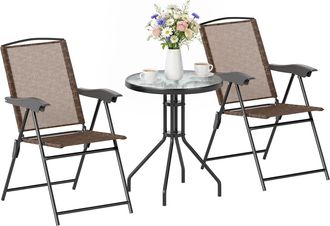 OUTSUNNY Set Mobili Da Giardino 3 Pz Con Tavolino E 2 Sedie Pieghevoli