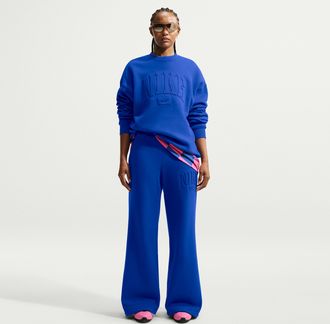 Nike Womens Studio Fleece Medium Weight Mid-Rise Wide-Leg Pants in Blue | IU1156-417