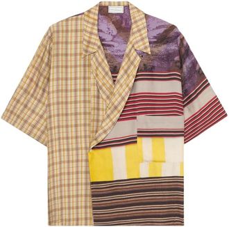 Pierre-Louis Mascia Overhemden, Heren, Veelkleurig, XS, Patchwork Zijden Shirt