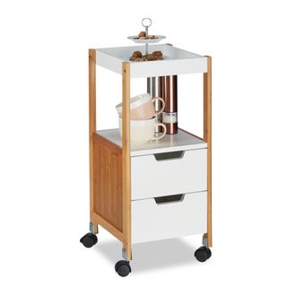 Relaxdays Carrito Cocina Con Cajones, Dm Y Bamb&uacute;, Blanco, 69 X 30 X 30 Cm - Relaxdays