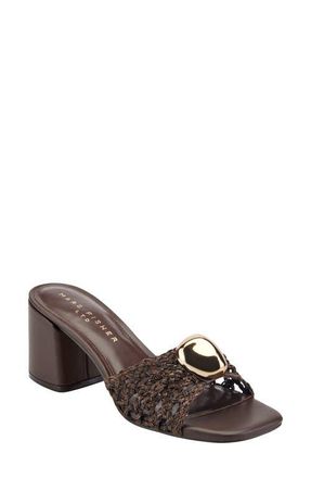 Marc Fisher Farrel Embellished Square Toe Slide Sandal in Dark Brown at Nordstrom, Size 5.5