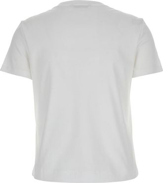 Max Mara Womens White Crewneck T-Shirt With Tonal Logo Cotton T-Shirts & Jerseys