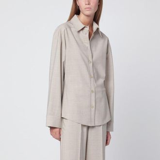 P.A.R.O.S.H. Womens Stucco-coloured Wool Shirt - Light Grey - Size Large