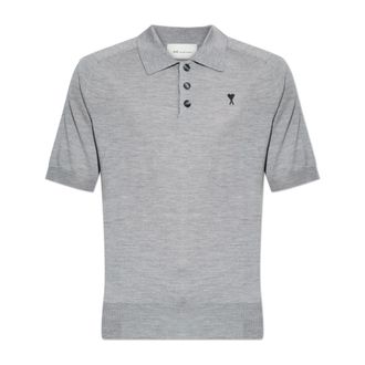 Ami V-neck Knitwear, male, Gray, Size: 2XL Wool Polo