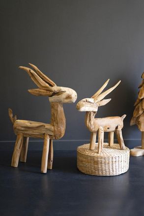 Kalalou Set Of Two Rustic Teak Reindeer