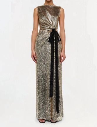 SIMKHAI Felicity With Bow Tie Gown In Gold