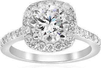 Pompeii3 Certified 2Ct Cushion Halo Diamond Engagement Ring Accent White Gold Lab Grown