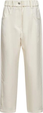 Brunello Cucinelli Straight Trousers, female, Beige, XS, Fluid Twill Baggy Trousers