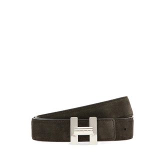 Hogan Dark Grey Suede Silver H Buckle Belt