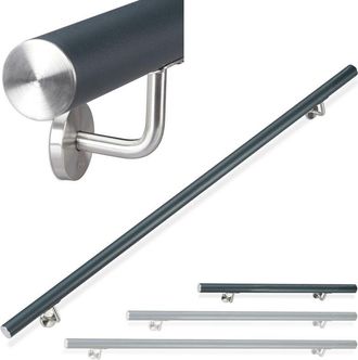 Relaxdays Relaxdays - Pasamanos De Aluminio, Redondo, Interior & Exterior, Mate, 100 Cm, &Oslash; 42mm, Soporte, Antracita