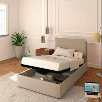 Baldiflex Baldiflex - Letto Contenitore Piazza e mezzo 120x190 Licia in Tessuto con Rete a Doghe colore Grigio talpa Taupe