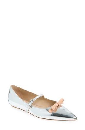 Stuart Weitzman Felicity Bow Mary Jane Flat in Silver/Poudre at Nordstrom Rack, Size 6.5