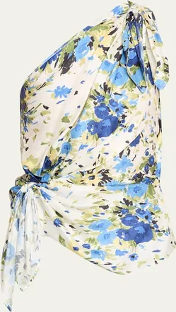 A.L.C. Eliana One-Shoulder Satin Scarf Top