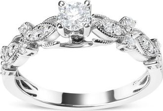 House of Brilliance 14K White Gold 1/2 Cttw Diamond Vintage Style Engagement Ring (G-H Color, VS2-SI1 Clarity) - Size 7