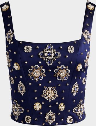 Alice & Olivia Lilianna Embellished Satin Corset Top