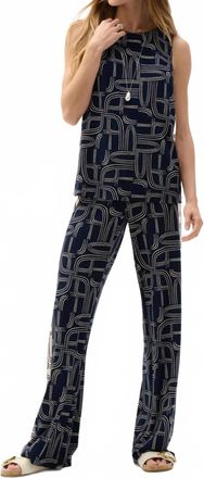 Joseph Ribkoff Geometric Sleeveless Top In Midnight Blue/moonstone