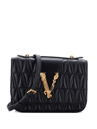 Versace Virtus Flap Quilted Leather Small shoulder bag - Nero