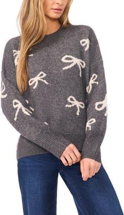 CeCe by Cynthia Steffe Bow Jacquard Crewneck Sweater in Medium Heather Grey at Nordstrom Rack, Size X-Large