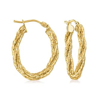 Ross-Simons Italian 14kt Yellow Gold Twisted Oval Hoop Earrings