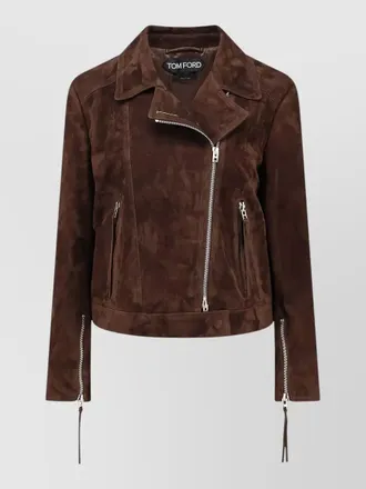 Tom Ford suede moto jacket double zip pockets