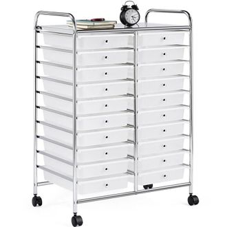 Yaheetech Yaheetech - Carrito Auxiliar Con Ruedas Carros Almacenamiento Con 20 Cajones Carrito Organizador Cocina 62,5 X 36 X 91 Cm Blanco