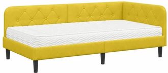 vidaXL Corner Bed Frame with Mattress Yellow 100 x 200 cm Velvet vidaXL