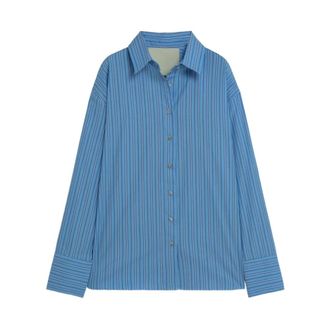A Paper Kid Shirts, female, Blue, Size: 2XS Cotton Striped Shirt