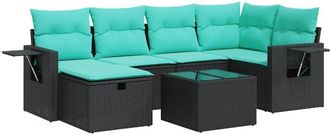 vidaXL Set De Sof&aacute;s De Jard&iacute;n 7 Pzas Con Cojines Rat&aacute;n Sint&eacute;tico Negro Vidaxl