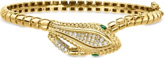 Ross-Simons Lab-Grown Diamond and. Lab-Grown Emerald Snake Bangle Bracelet in 18kt Gold Over Sterling