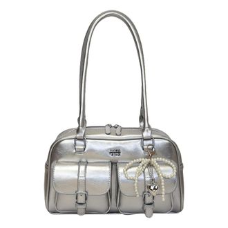 Generic PU Leather Versatile Shoulder Bags Multi-Pocket Handbag for Women Travel(Silver) (Silver)