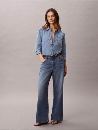 Calvin Klein Jeans Calvin Klein Womens Linen Blend Wide Leg Jeans - Blue - 25W x RL