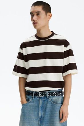 H&M Oversized Fit T-shirt in Dark Brown/striped at Nordstrom, Size X-Small
