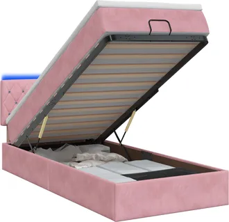 vidaXL Letto Ottomano Con Materasso E Led Rosa 100 X 200 Cm Velluto Vidaxl