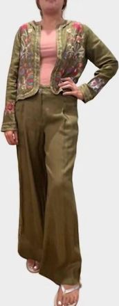 Johnny Was Wide Leg Pleat Pant Gloria In Martini Olive