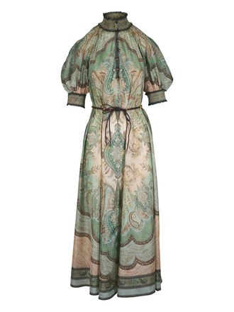 Zimmermann high-neck paisley-motif midi dress - Blue