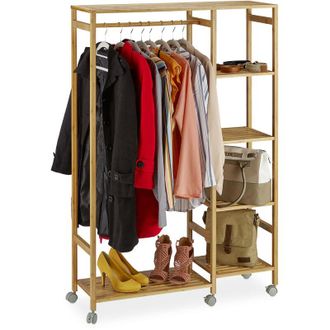Relaxdays Relaxdays Bamboo Rolling Bamboo Coat Stand, 6 Tiers, Open, Garment Rail, HWD 136.5 x 92 x 30 cm, Natural