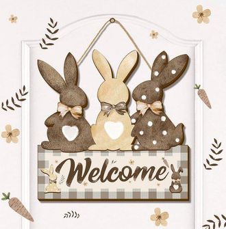 OEM Letrero De Puerta De Conejito De Pascua Colorido De 5 Piezas - 11.8 X 11.8 Pulgadas, Para Interiores Y Exteriores