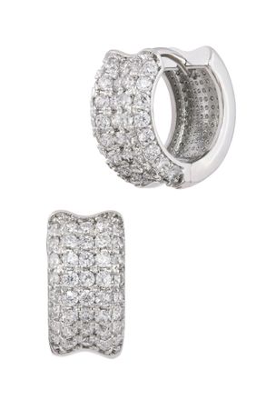 Savvy Cie Jewels RHODIUM PLATED WHITE CZ HUGGIE EARRING