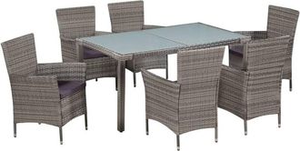 vidaXL Set de comedor de jardín 7 pzs y cojines ratán sintético gris Vidaxl