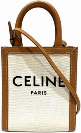 Celine Pre-owned Mini Vertical Cabas Calfskin Canvas Shoulder Bag - Dames - Vintage Mini Tas - Beige - ONE Size - Vintage