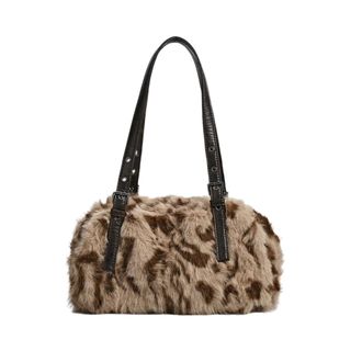 Generic Leopard Print Tote Bag for Women Plush Pillow Handbag Casual Shoulder Hobo Bag Furry Purse, Khaki
