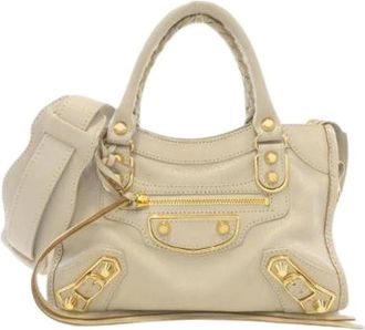 Balenciaga Pre-owned Handbags, female, Beige, Size: ONE SIZE Pre-owned Classic Metal Edge Mini City Goatskin Bag