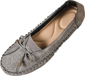 Generic Ladies Loafers Wide Fit Bow Pumps Shoes Round Toe Fashionable Breathable Lightweight Comfortable Casual Slip On Flat Shoes Work Shopping Gray