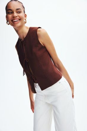 H&M Tie-detail vest in Dark Brown at Nordstrom, Size Xx-Large