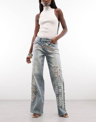 True Religion Bobbi - Jeans ampi lavaggio blu chiaro con logo